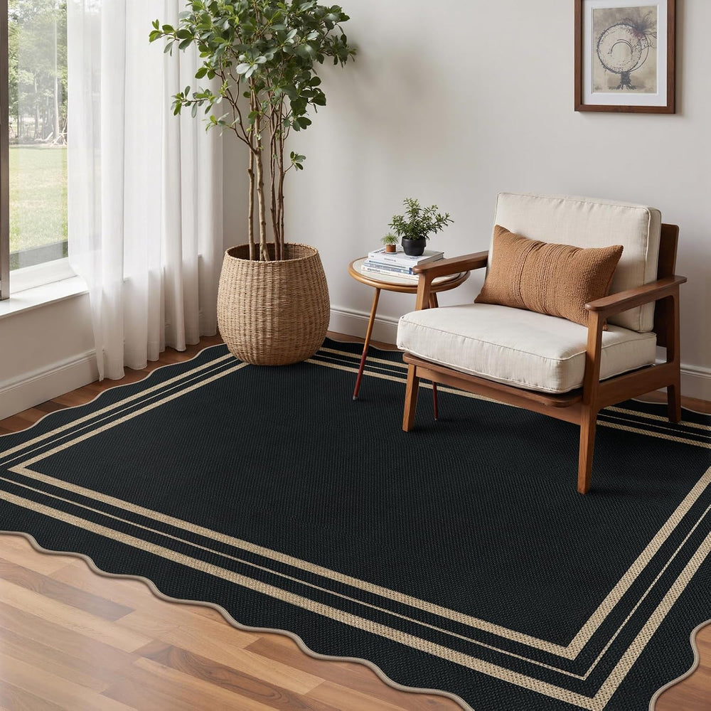 Modern Easy Jute 4x6 Outdoor Patio Rug, Washable Indoor Black Kitchen Rugs Fa...