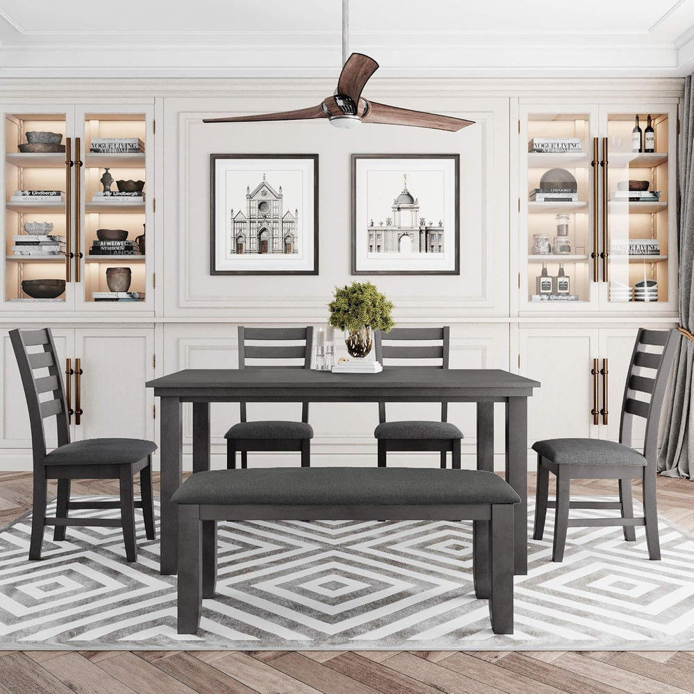Harper & Bright Designs 6 Pieces Wooden Dining Table Set, Rectangle Table...