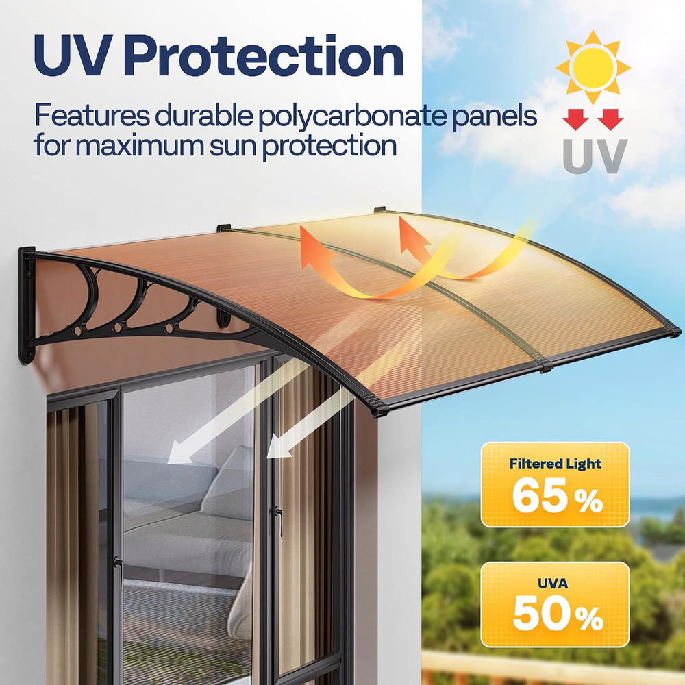 VIVOHOME Polycarbonate Window Door Awning Brown 38 Inch x 115 Inch