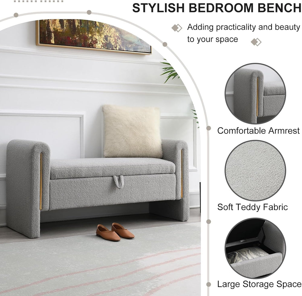 NIOIIKIT 52" Storage Ottoman Bench, Teddy Upholstered Storage Bench with...