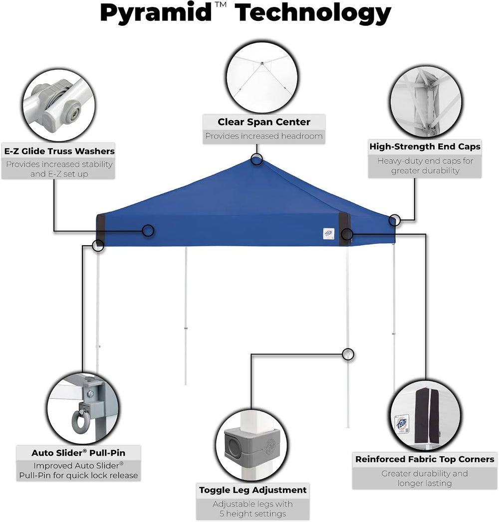 E-Z UP Pyramid Instant Shelter Canopy Pop Up Tent, 10' x 10' with Wid...