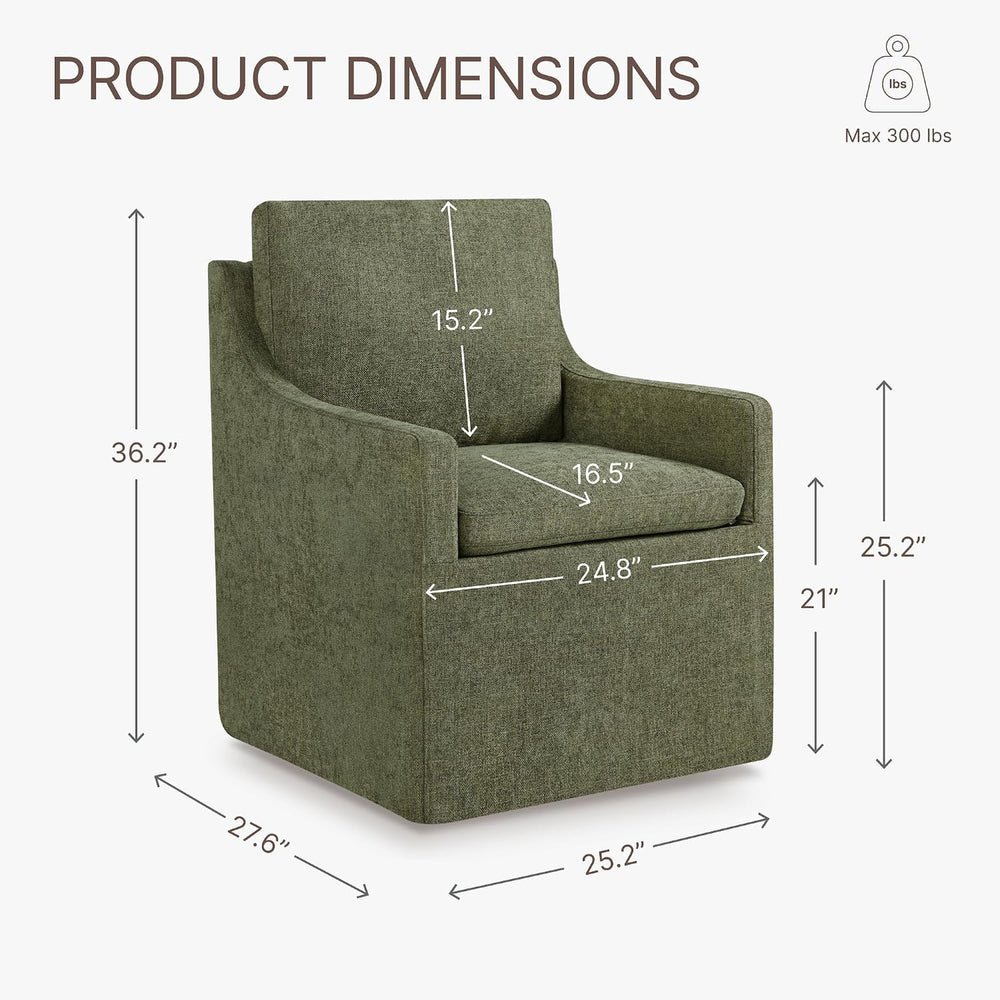 KISLOT Upholstered Dining Chairs Set of 2 with Casters, Moss Green