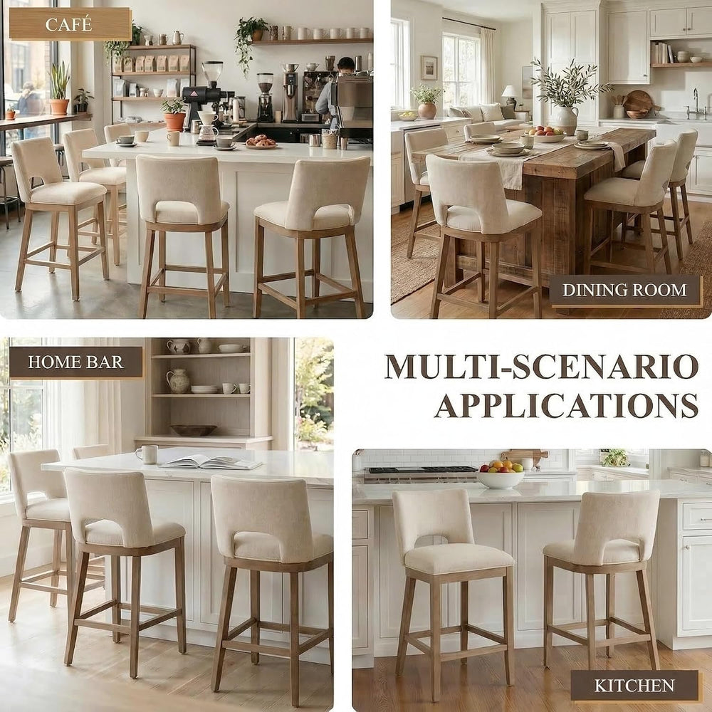 Beige Bar Stools Set of 2, 26" Farmhouse Counter Height Barstools, Linen...