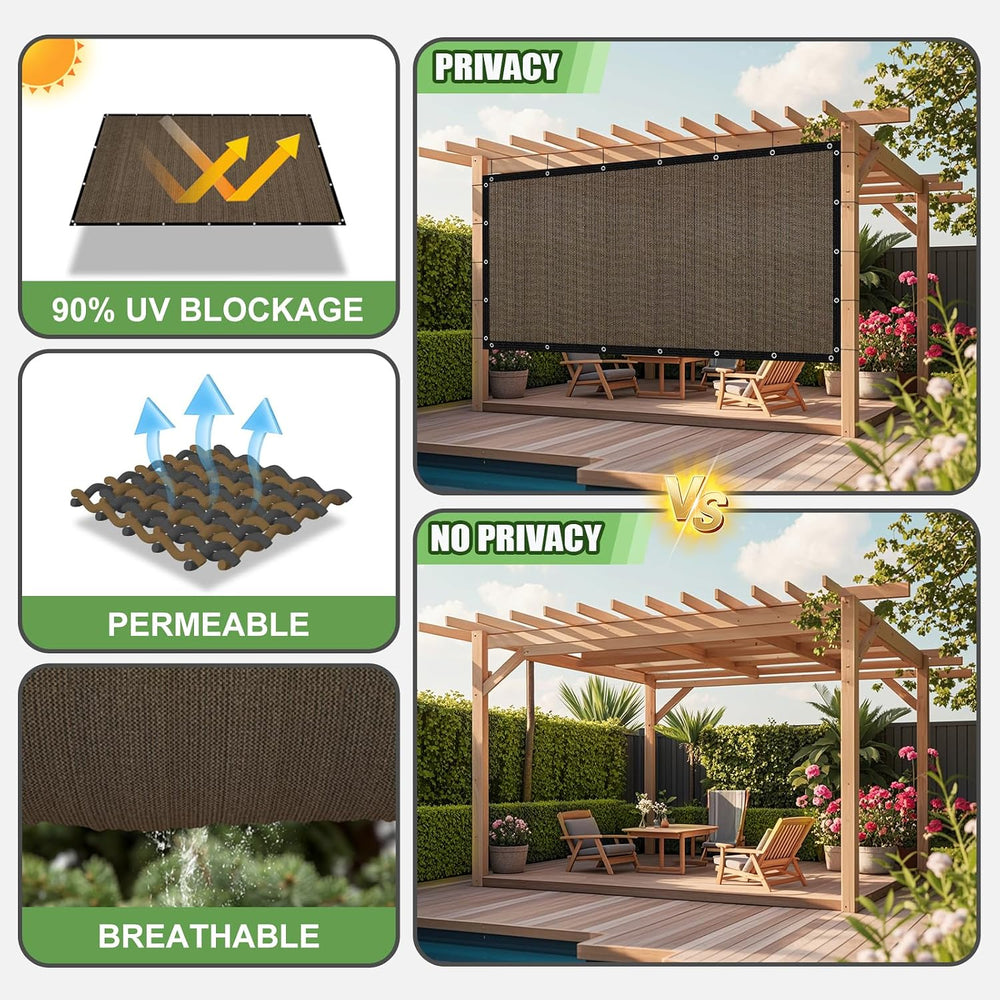 90% Outdoor Sun Shade Cloth, 6'×10' Pergola Shade Cover with Grommets...
