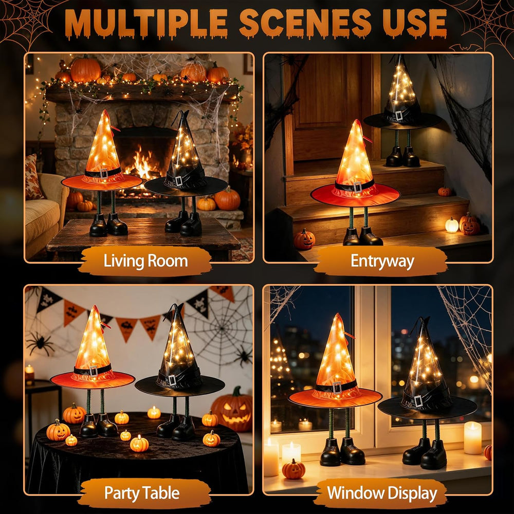 Halloween Decorations – 2 Pack Spooky Light Up Witch Hat Ornaments