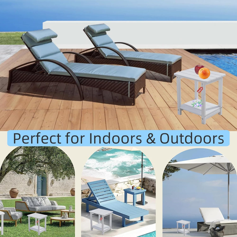 Adirondack Square Outdoor Side Table,2-Tier Storage Patio Side Table with Wea...