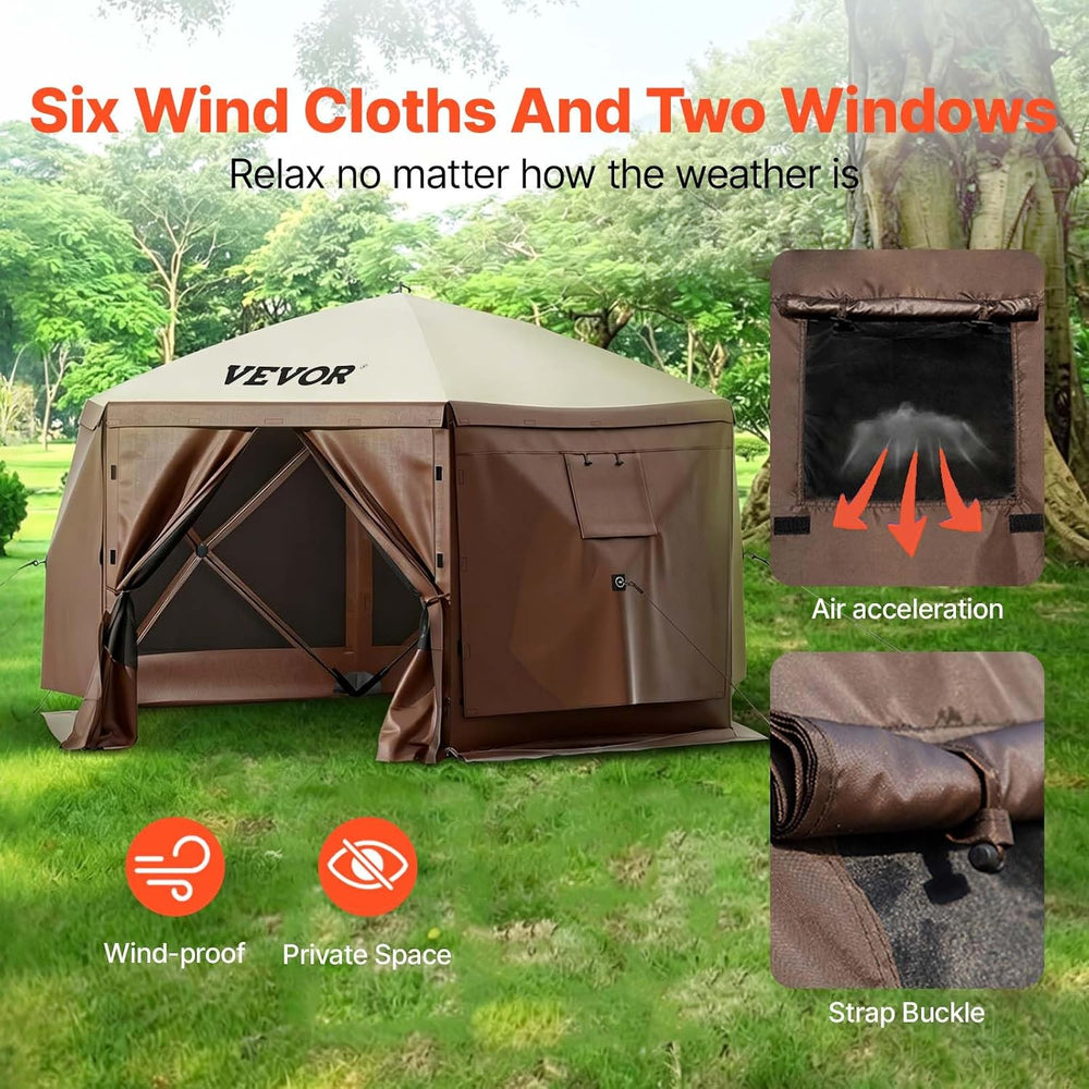 VEVOR Camping Gazebo Screen Tent, 12x12ft, Brown/Beige