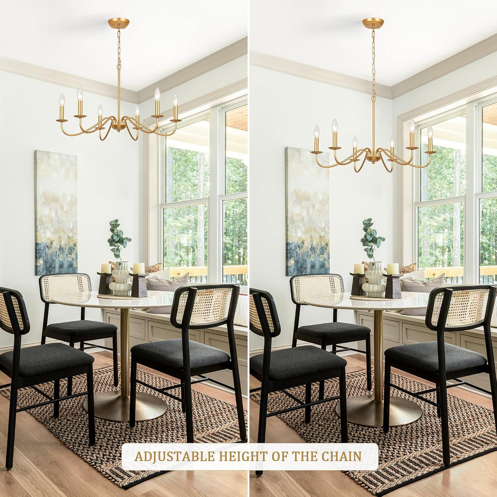 6-Light Gold Chandelier, Modern Farmhouse Chandeliers for Dining Room Light F...