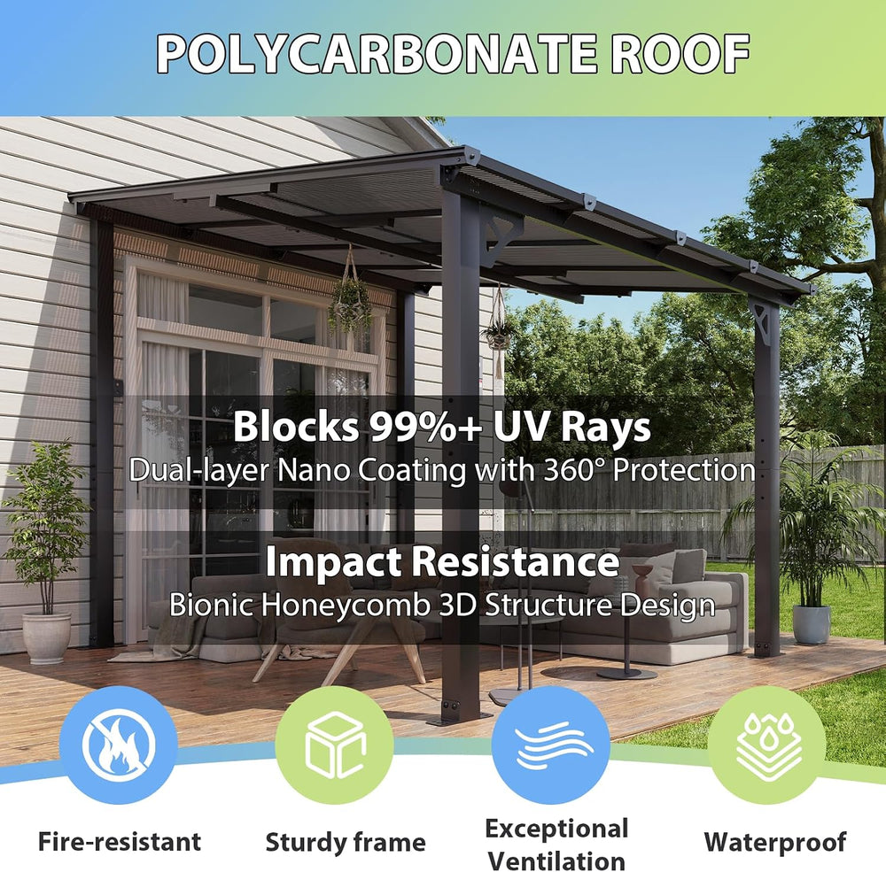 Aoxun 8’x10’ Gazebo with Aluminum Frame & Polycarbonate Panel, Black