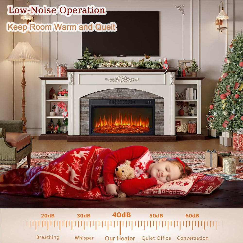 80" Electric Fireplace with Mantel, Fireplace TV Stand for TVs Up to 90 ...