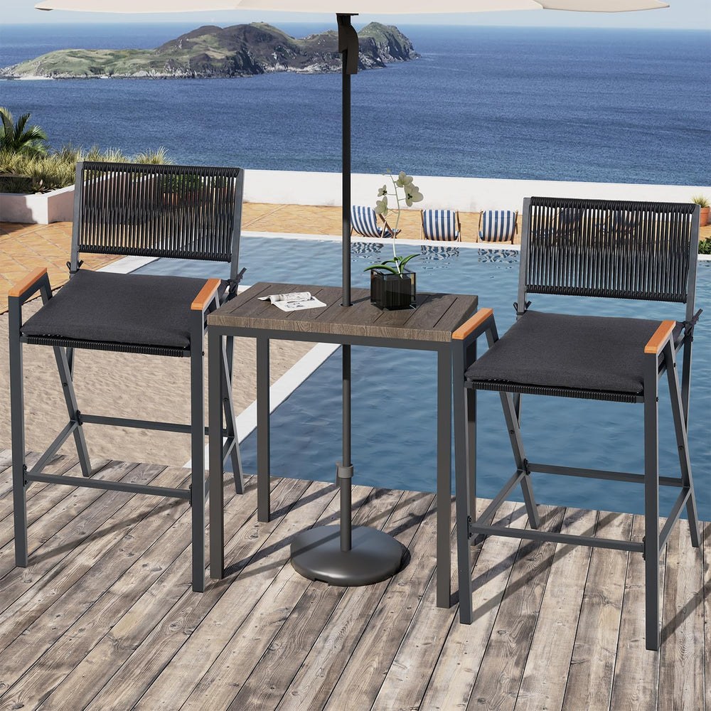 Sundale Outdoor Wicker Bar Stool, Counter Height Patio Chair with Cushion