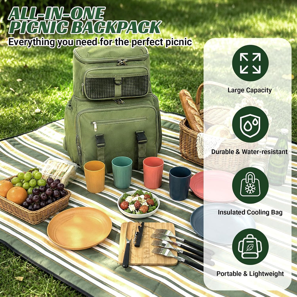 Hap Tim Large Picnic Basket Backpack for 4 with Insulated Cooler - Dry-Wet Se...
