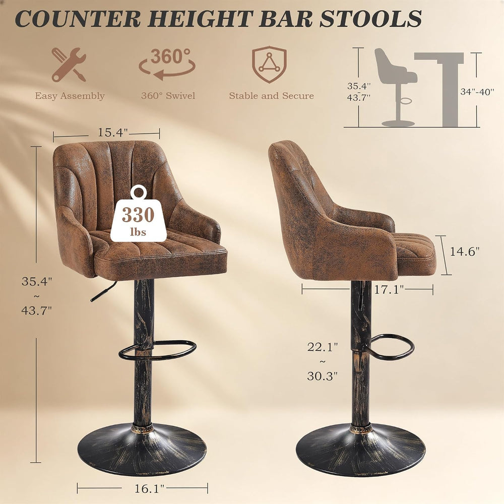 VECELO Bar Stools Set of 2, Adjustable Counter Height Barstools with Back and...