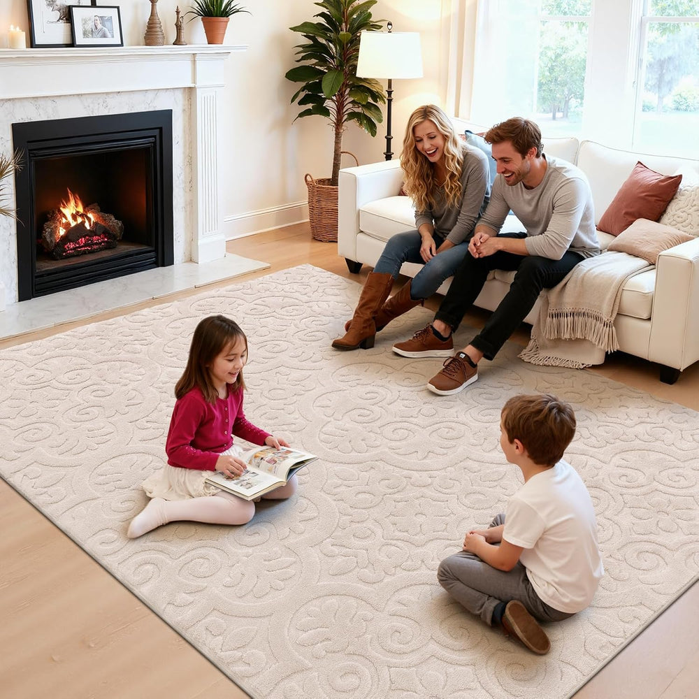 U'Artlines 8x10ft Washable Area Rug for Living Room,Neutral Beige Rugs