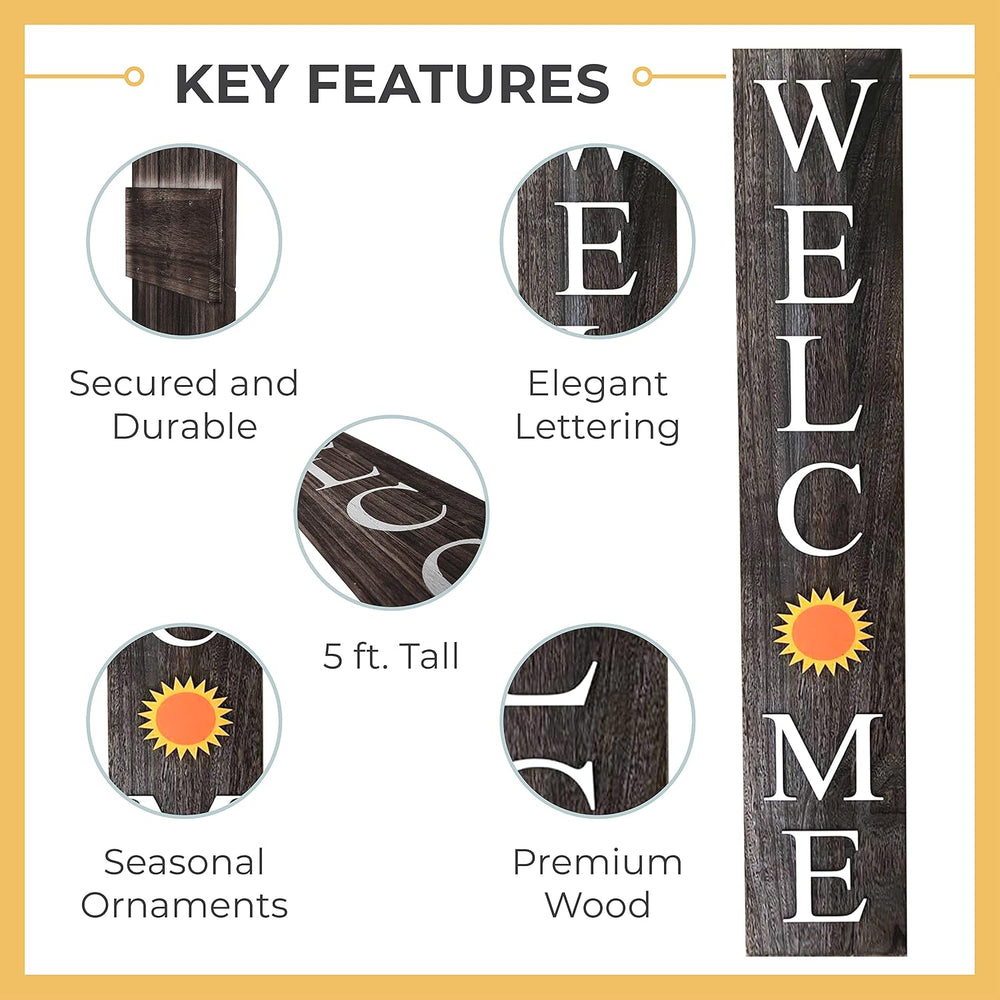 Extra Large 5FT Premium Wooden Interchangeable Welcome Sign for Front Door Po...