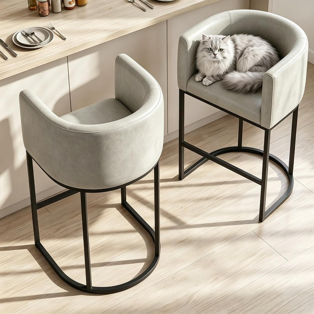 26" H Counter Height Bar Stools Set of 4, Modern Barrel Counter Stools w...