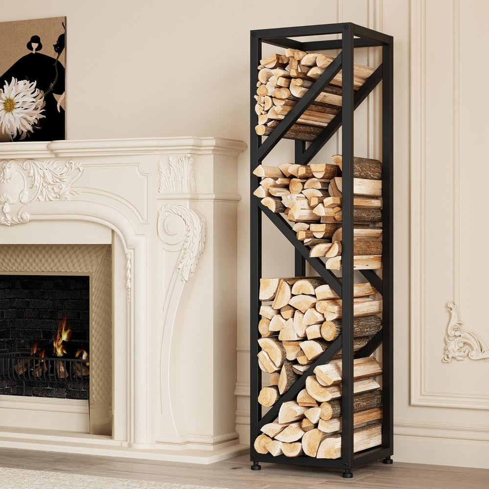 Firewood Rack Indoor 47 Inch Tall, 4-Tier Heavy-Duty Firewood Holder for Fire...