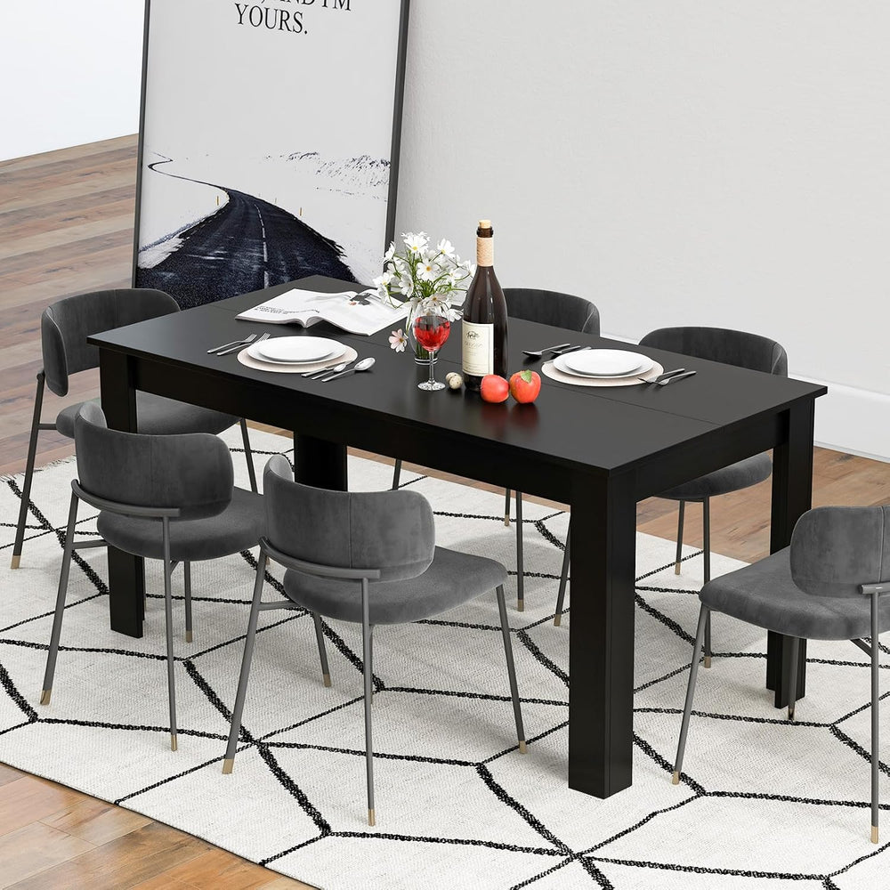 GIANTEX Dining Table for 4-6, 63" Large Rectangular Kitchen Table, Black