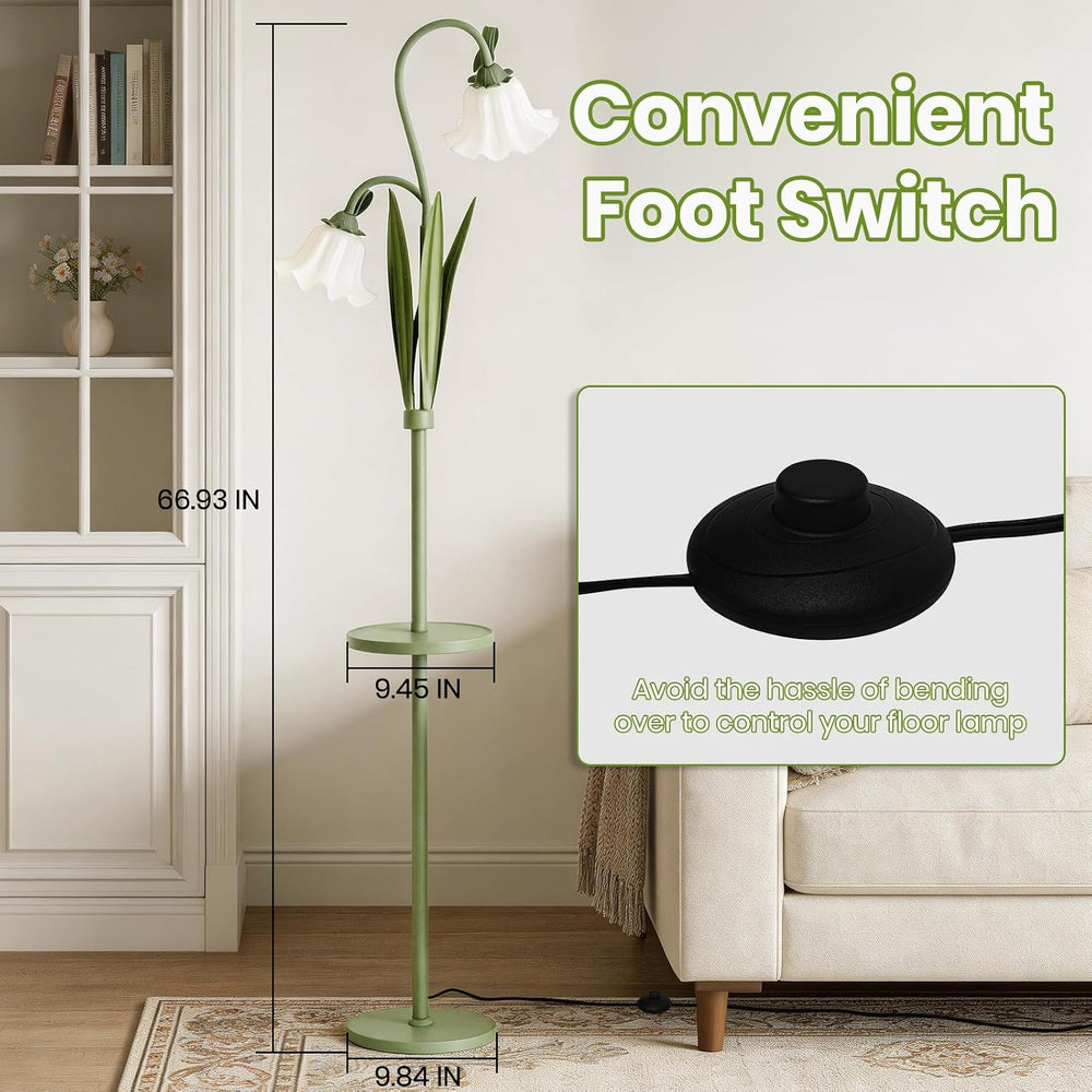 Funky Flower Floor Lamp with Table, Adjustable Gooseneck Floor Lamp with 3 Co...