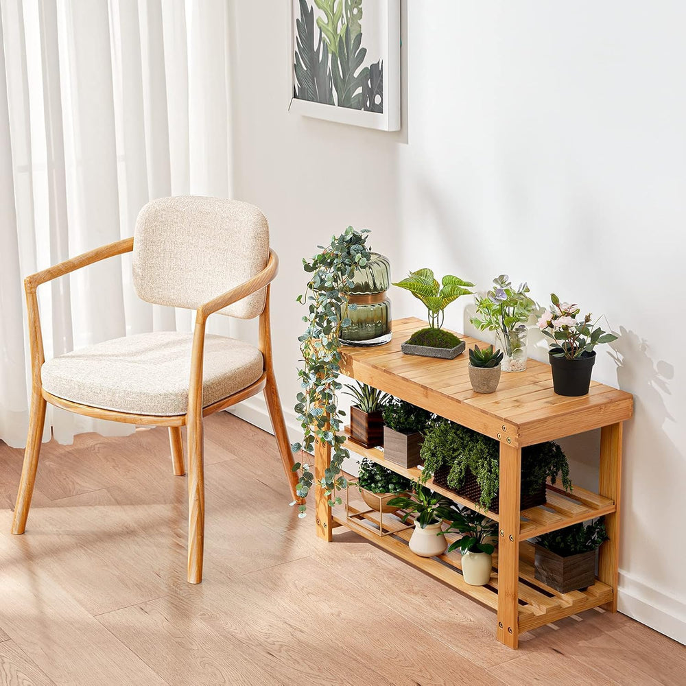 Pipishell 3 Tier Bamboo Shoe Rack Bench for Entryway, Natural
