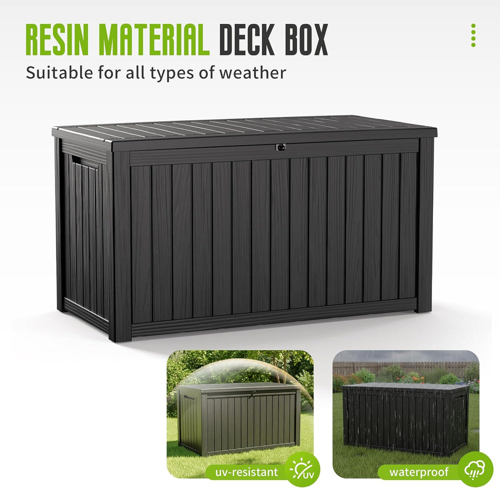 DRATO 325 Gallon Outdoor Storage Box Waterproof Large Deck Box, Black
