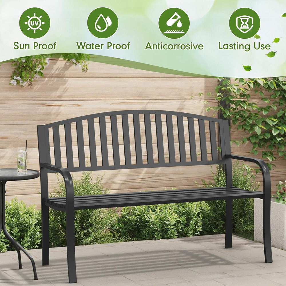 50" Outdoor Bench, Heavy-Duty Metal Frame Graden Bench, Weatherproof Pat...