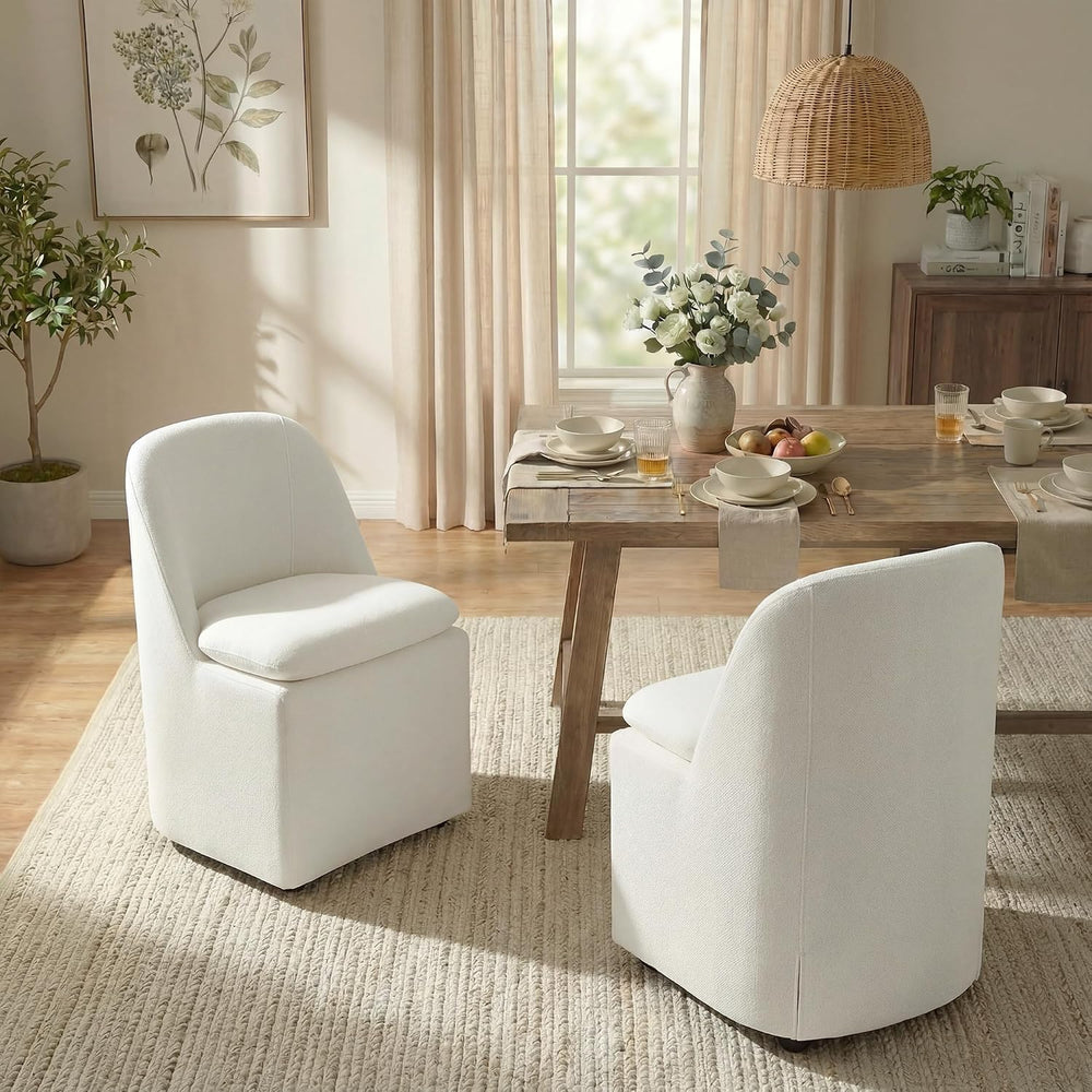 KISLOT Upholstered Dining Chairs with Casters, Washable Cover Modern Dining R...
