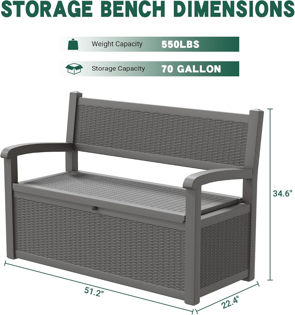 80 Gallon Outdoor Storage Bench, Resin Outside Storage Box with Armrest, Lock...