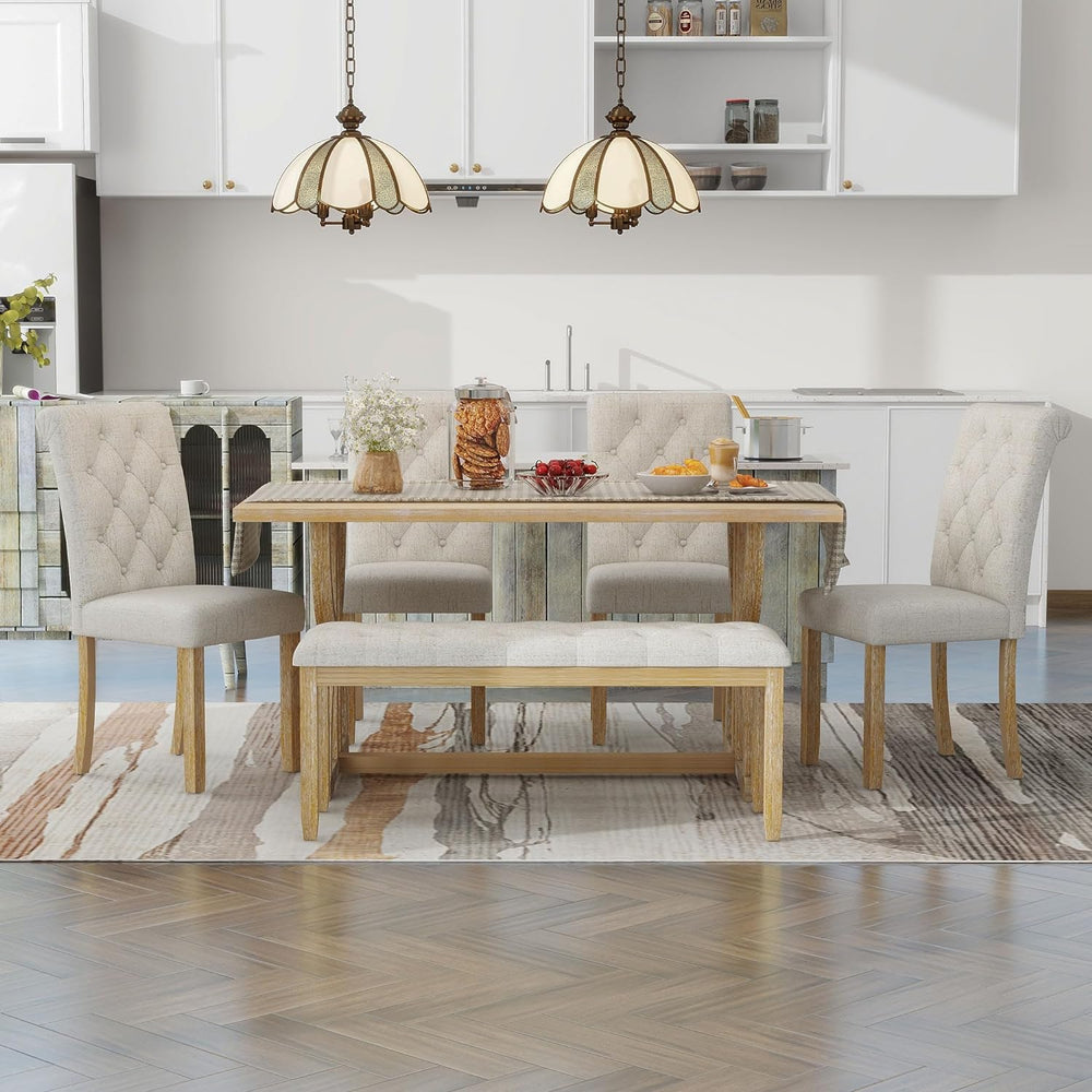 Merax 6-Piece Solid Wood Dining Table Set for 6, Wood Rectangular Kitchen Tab...