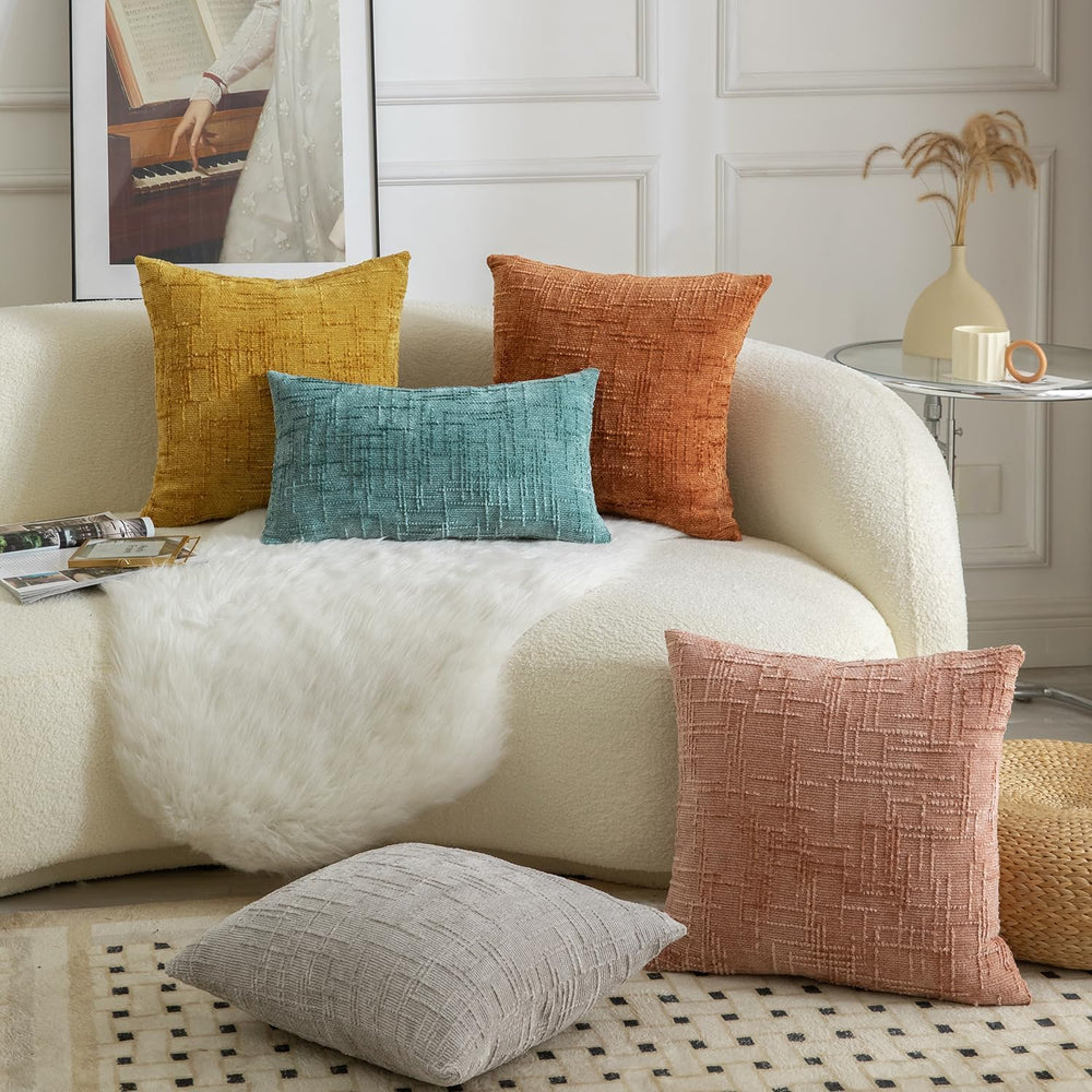 MANDIOO Pack of 2 Soft Chenille Textured Throw Pillow Covers Square Accent So...