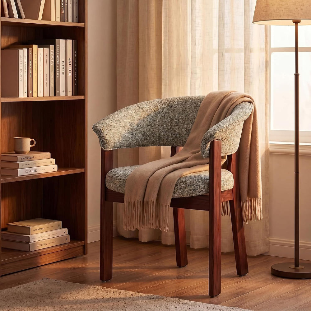 COLAMY Fully Assembled Upholstered Dining Chair Set of 4,Solid Red Oak Wood K...