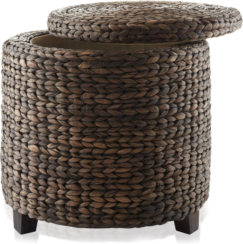 Casafield 17" Round Storage Ottoman with Lid - Espresso Dark Brown, Hand...