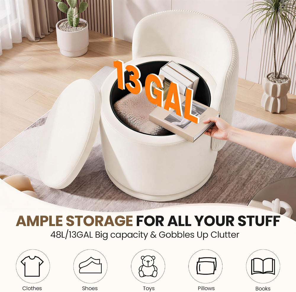 MALOL 360° Swivel Velvet Vanity Chair with Storage, Beige