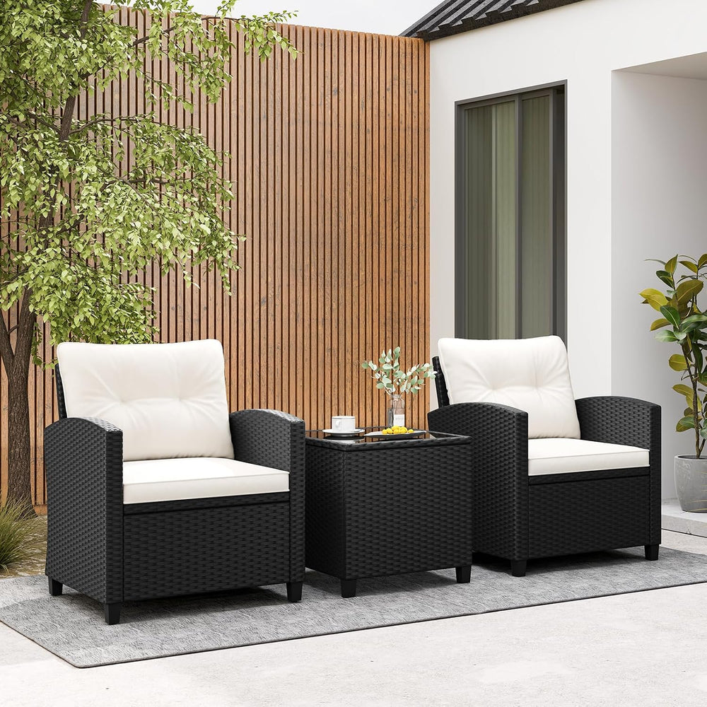 Tangkula 3 Piece Patio Furniture Set, Rattan Conversation Set w/Soft Seat &am...