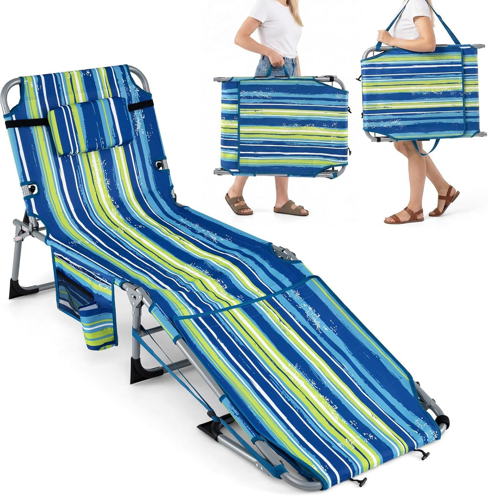GYMAX Tanning Chair, 330LBS Beach Lounge w/Face Arm Hole & Hand Shoulder ...