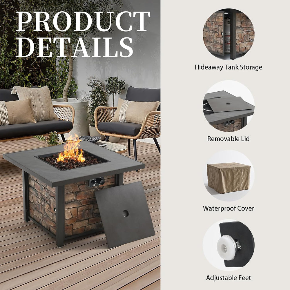 36" Outdoor Fire Table with Sintered Stone top 50,000 BTU, 2 in 1