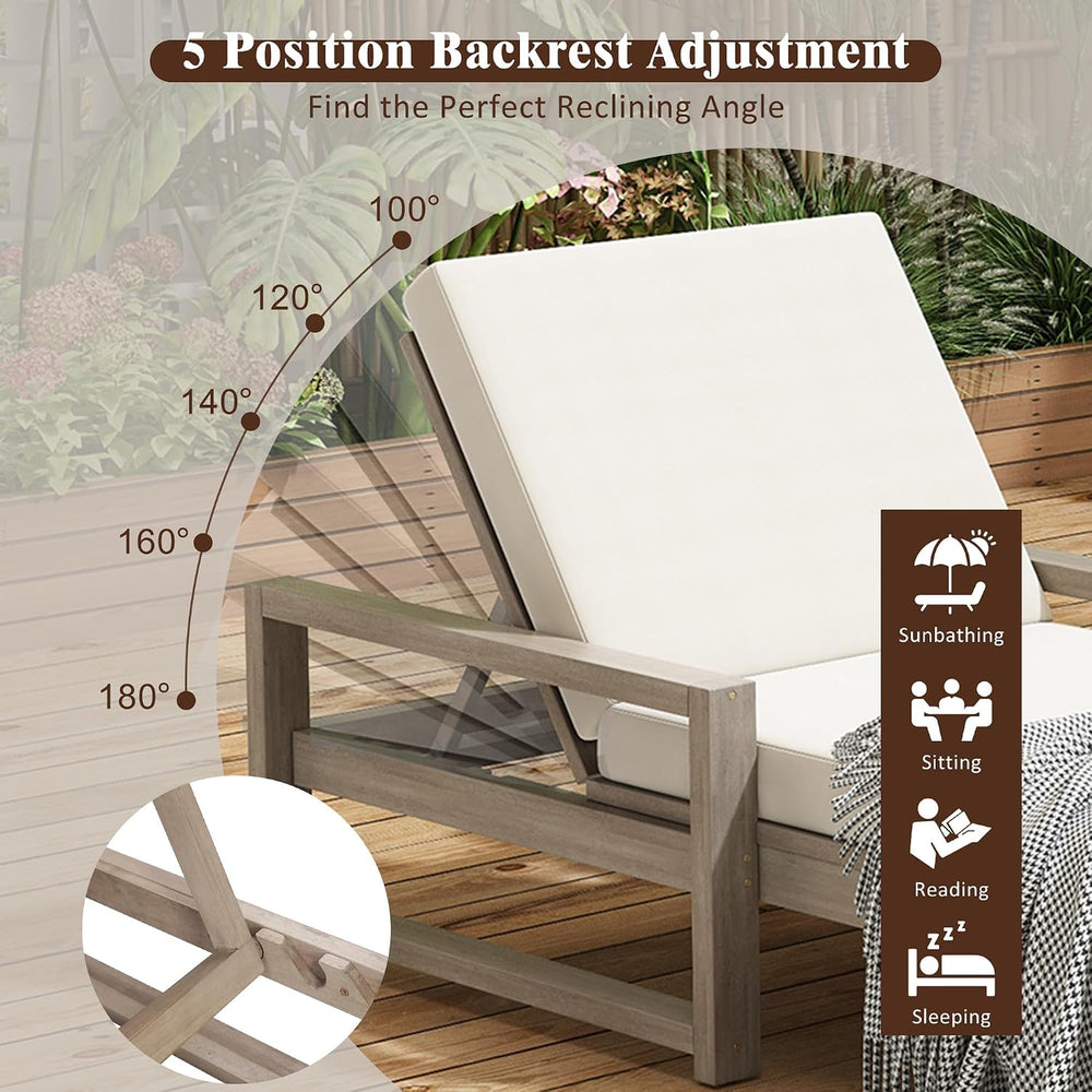 Outdoor Chaise Lounge 2 Pcs, 5-Position Adjustable Lounge Chair with Cushion ...