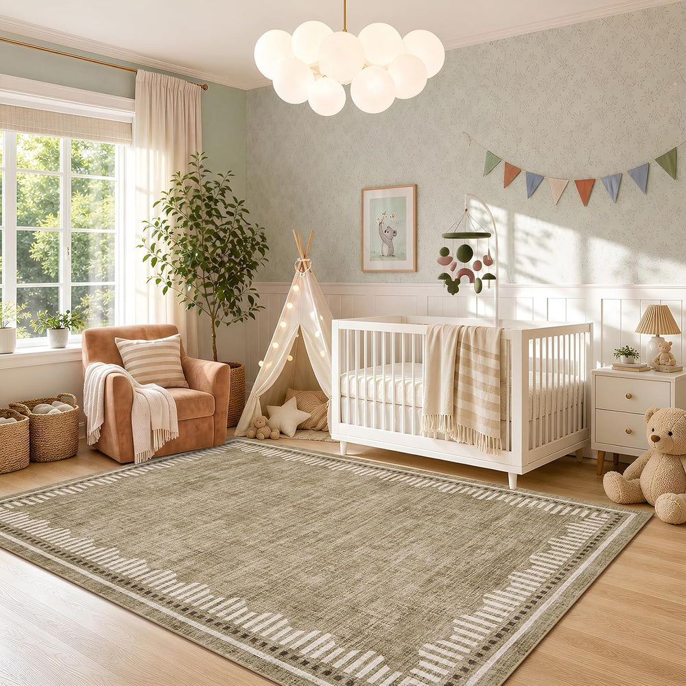 Garvee 8x10 Washable Living Room Area Rug Scalloped Neutral Non Slip Rugs