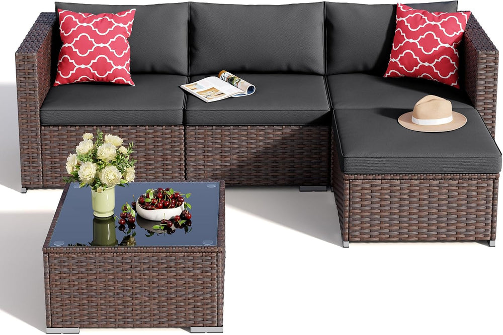 Aiho 5 Pieces Patio Furniture Sets, All-Weather PE Rattan Outdoor Patio Furni...