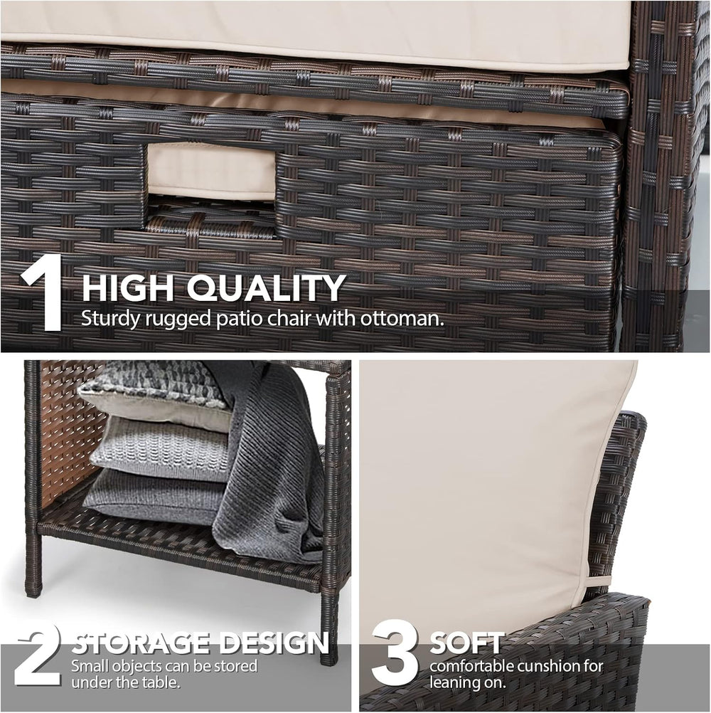 LEVELEVE Balcony Furniture 5 Piece Patio Conversation Set, PE Wicker Rattan O...