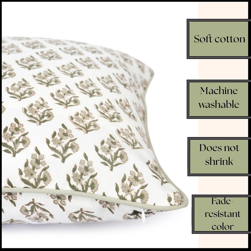 Set of 2 Pillow Covers 20x20 inches Floral Pillow Covers Green Farmhouse Pill...