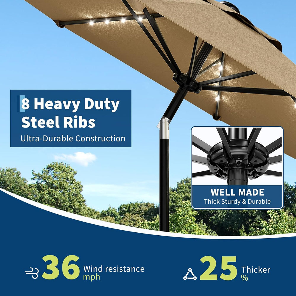 Garvee patio Umbrella with Solar Lights, Outdoor Table Umbrella with 8 Durabl...