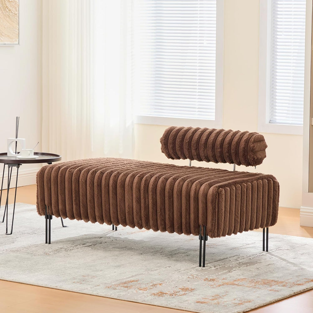 Upholstered Mini Loveseat with Metal Legs, Faux Fur Loveseat Chair with Backr...