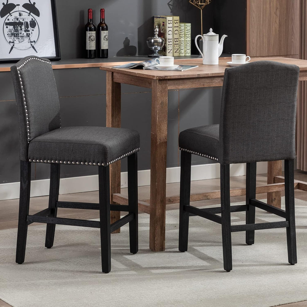 KCC Counter Height Bar Stool 26 Inches,Fabric Barstool Set of 4,Gray
