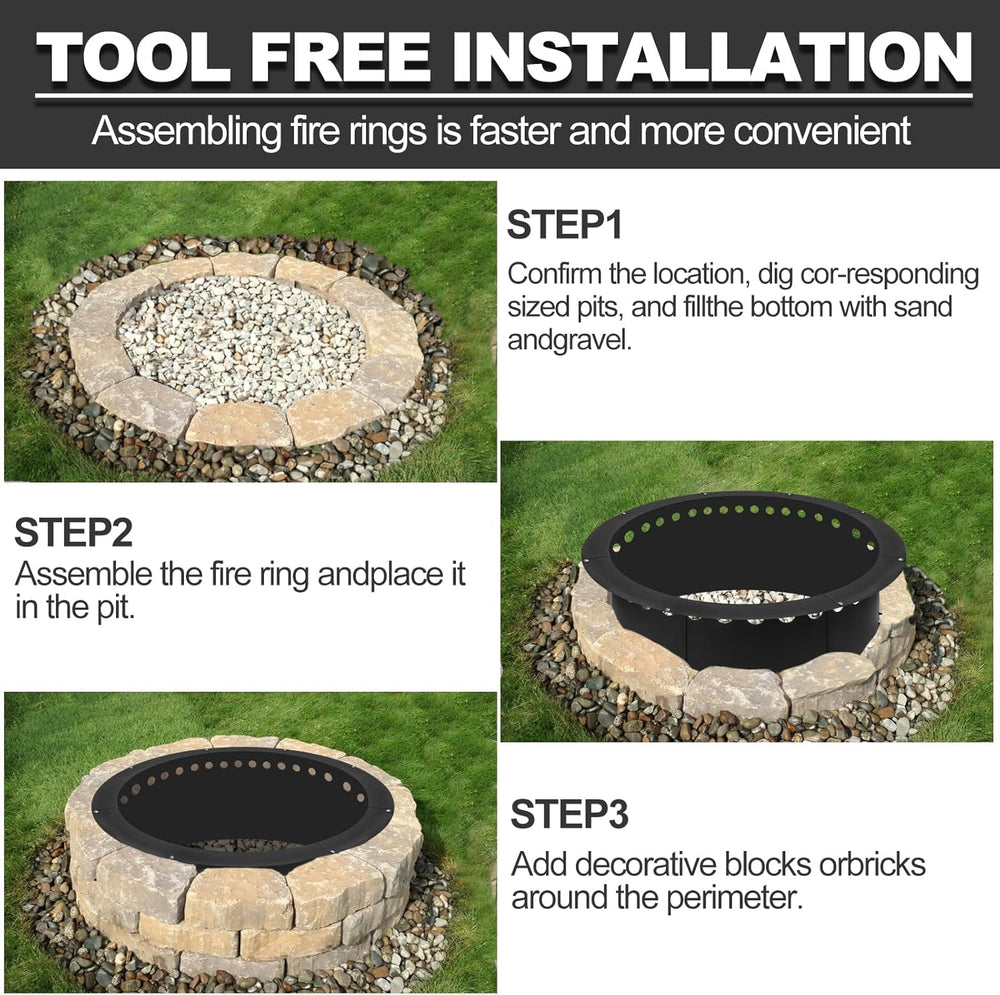 Outdoor Smokeless Fire Pit Ring 40 Inch Outer/36 Inch Inner Diameter, Heavy D...