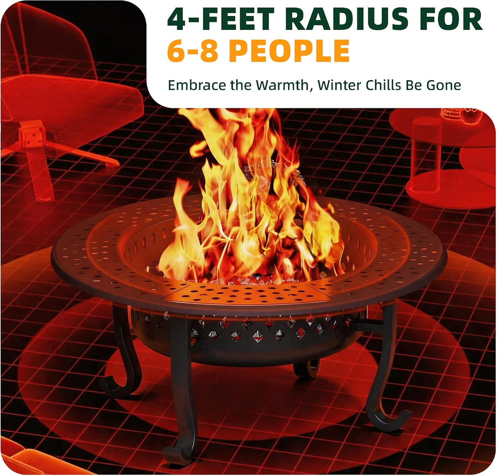 43 Inch Fire Pit with 2 Grill, Wood Burning Firepit with Lid