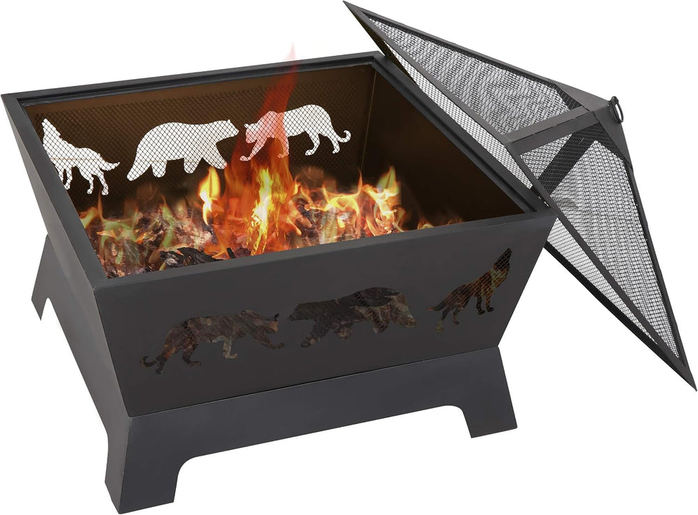 LEMY 26 Inch Fire Pit for Outside,Square Firepit Wood Burning Fireplace Heavy...