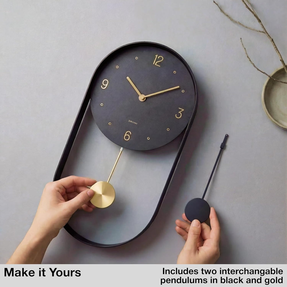 Driini Modern Pendulum Wall Clock – Small Vertical Design in Black and Gold