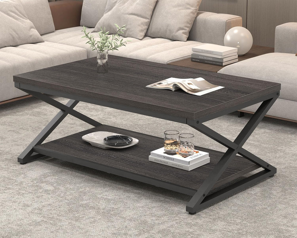 HSH 47" Rectangle Coffee Table with Storage for Living Room, Dark Gray