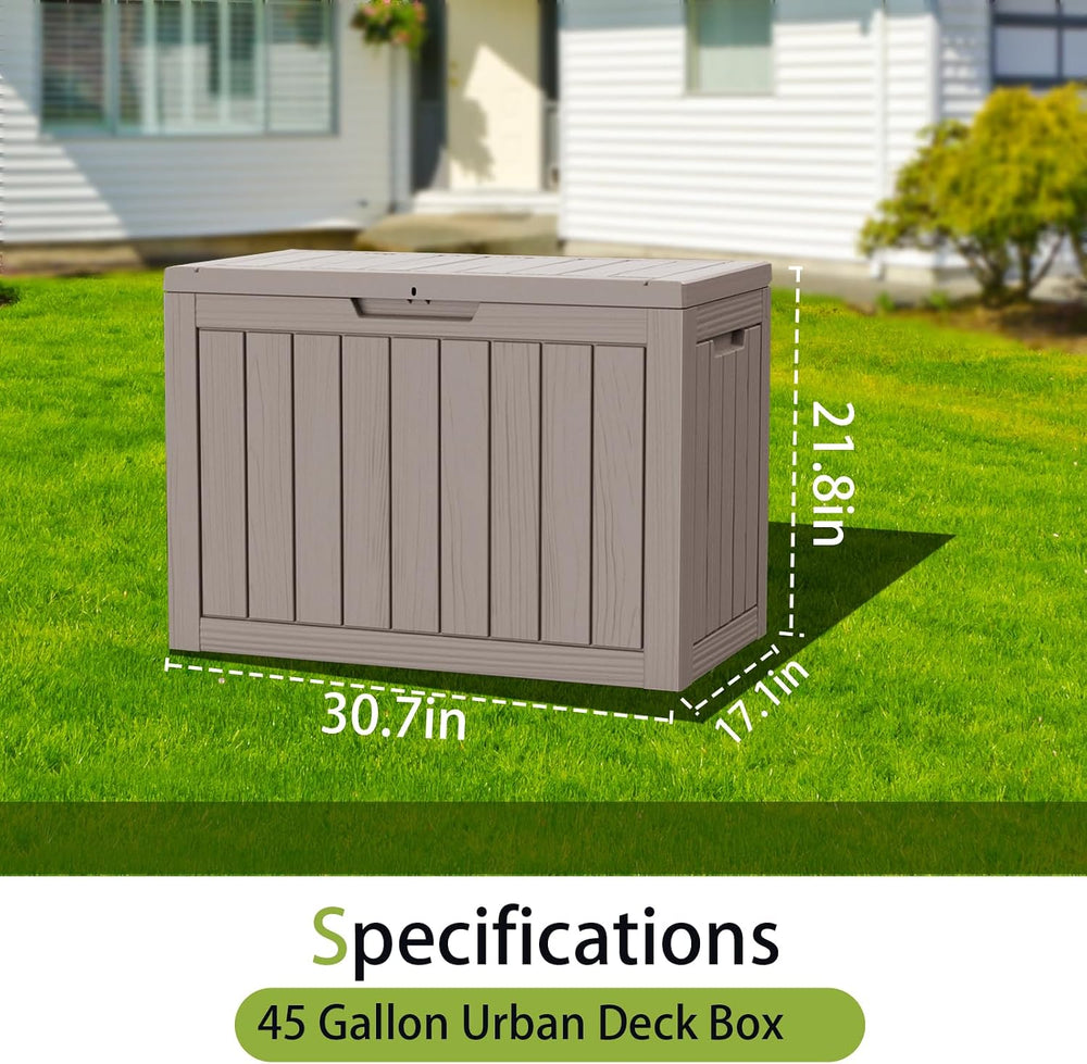 Outdoor Storage Box Waterproof, 45 Gallon Lockable Resin Deck Box Large, Pati...